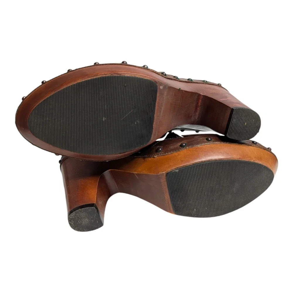 Nine West Luzio Womens‎ Size 8.5 Brown Leather Clogs Bootie Heels Western Cowboy